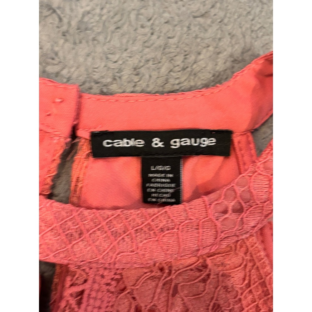Cable & Gauge Coral Pink Floral Lace Halter Top Crochet Trim Keyhole Back Large - Picture 2 of 7